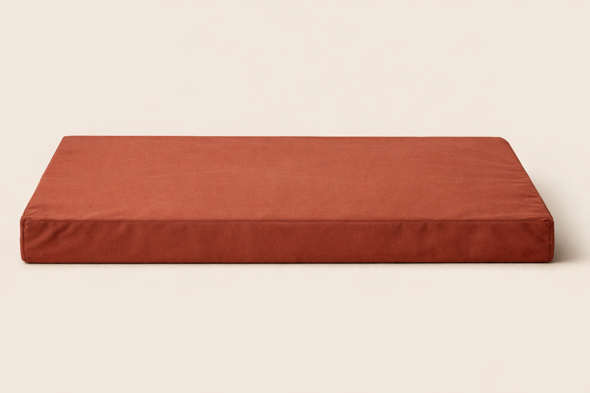 Rectangular red cushion on a beige background