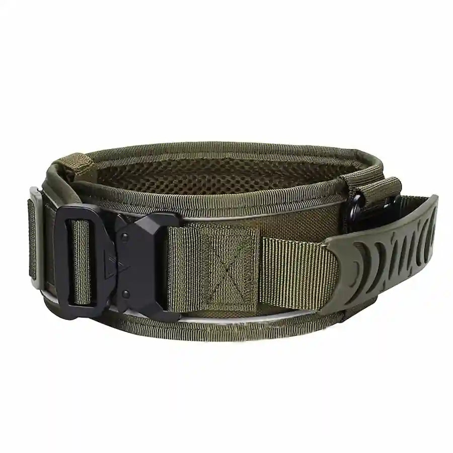 An olive-green tactical Collar with a black quick-release buckle and a textured black outer shell, shown against a plain white background.