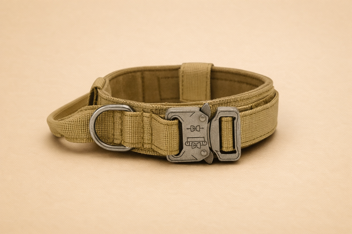 Tactical Dog Collar & Leash Bundle – Tan, Cobra-Style Buckle, M/L/XL | Red Dirt Dogs