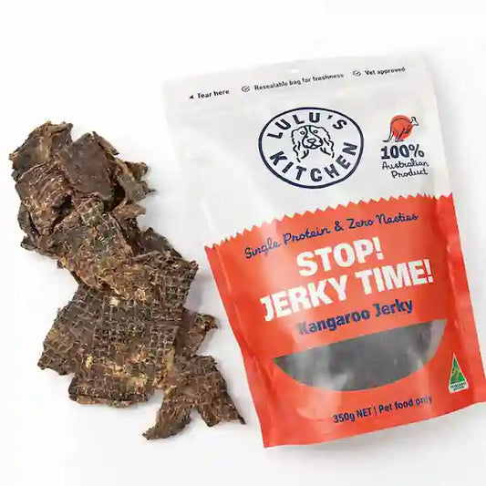 Natural kangaroo jerky dog treats by Lulu's Kitchen — grain-free, single-ingredient