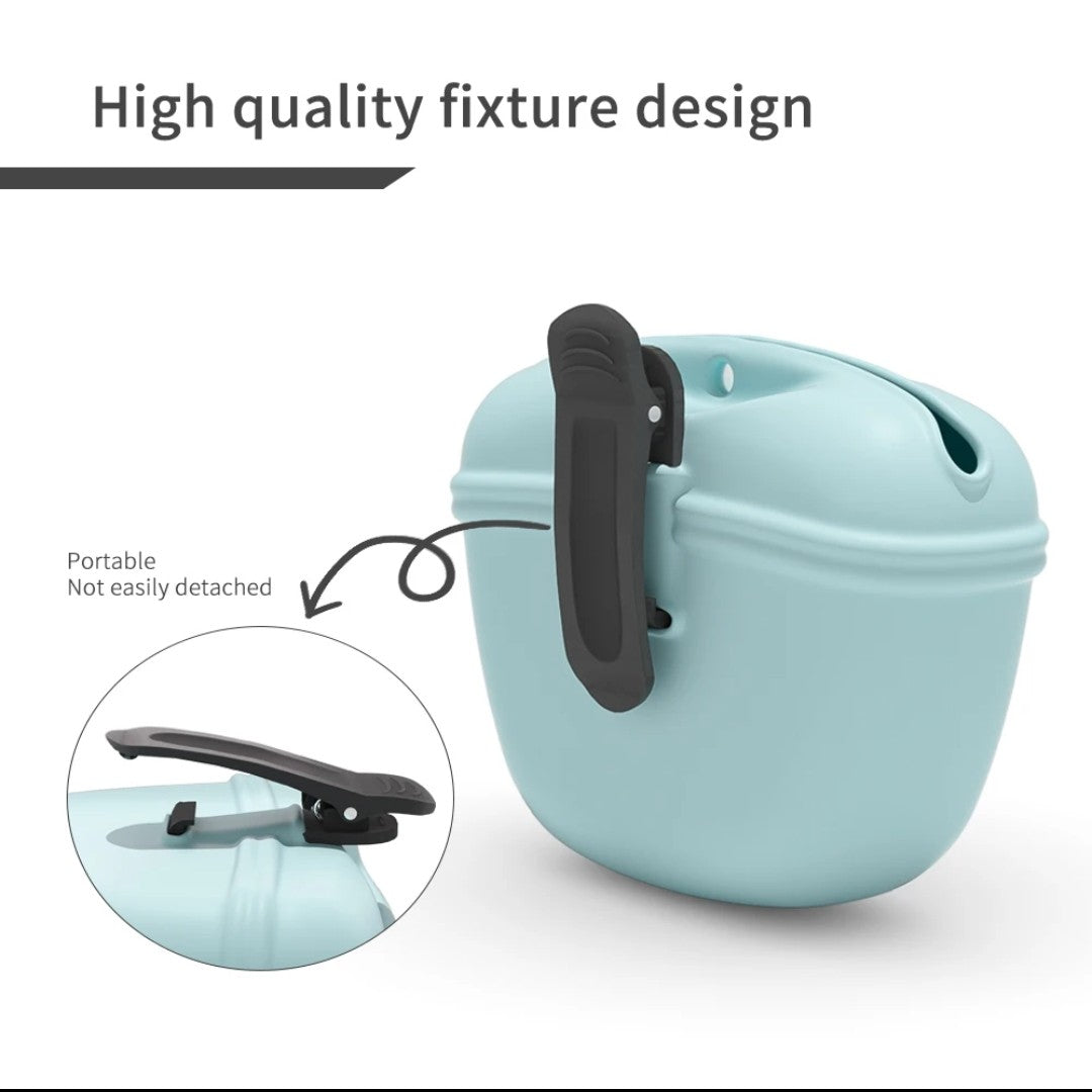 Light blue container with black handle on a white background, highlighting fixture design.